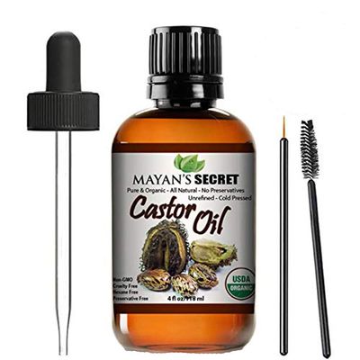 Mayan&#39;s Secret - 4 fl oz Pure Castor Oil Organic Cold Pressed Unrefined Glass Bottle Hexane Free Hair Oil for Hair Growth, Eyelashes, Eyebrows - Oil for Skin, Face, Body