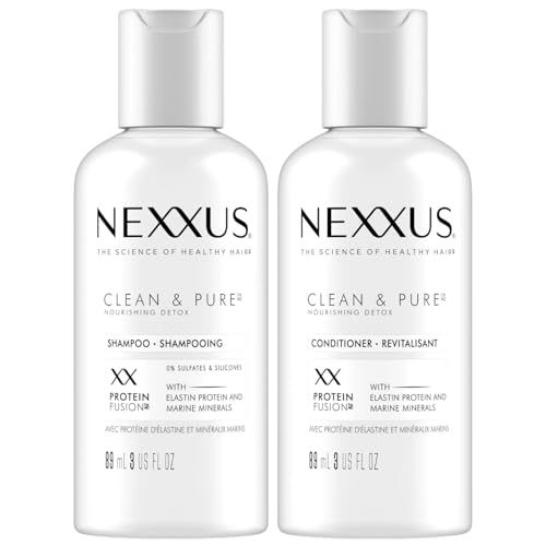 Nexxus Travel Shampoo and Conditioner, Clean &amp; Pure - Hair Products with Elastin Protein and Marine Minerals, Sulfate-Free, 3 Oz Ea
