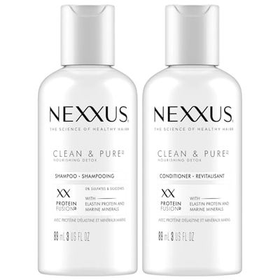 Nexxus Travel Shampoo and Conditioner, Clean &amp; Pure - Hair Products with Elastin Protein and Marine Minerals, Sulfate-Free, 3 Oz Ea