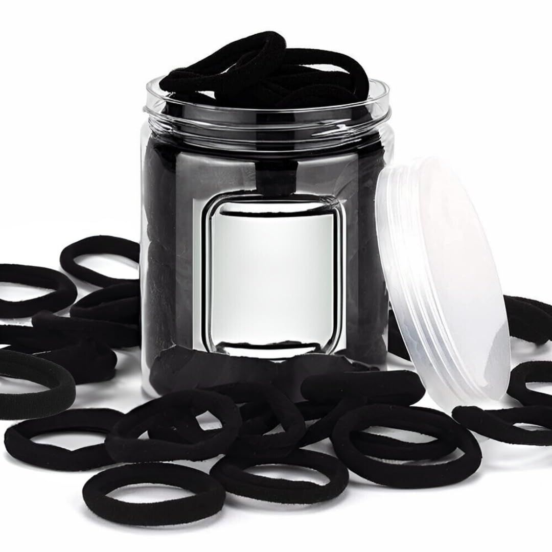 Hair Ties -150 Seamless Cotton Hair Bands pcs for Women and Girls, Elastic Soft Ponytail Holders, No Damage Stretchy Hair Tie for Thick Heavy Curly Hair 150pcs (Black)