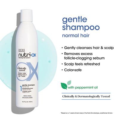 NUTRI-OX Gentle Shampoo Normal for Thinning Hair | Thicker, Fuller-Looking Hair | Clinically &amp; Dermatologically Tested | Peppermint | Color-Safe | 15.2 Fl Oz