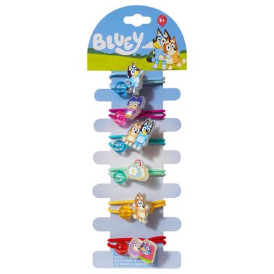LUV HER Elastic Hair Ties for Girls - Multicolored Bluey Themed - Durable Elastic - Pack of 6 - Ideal Hair Accessories for Ponytails &amp; Buns