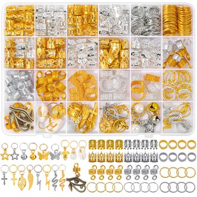 Qinzave 294Pcs Hair Jewelry Accessories for Braids, Dreadlocks &amp; Loc - Aluminum Gold Silver Hair Decoration with Cuffs, Charms &amp; Multiple Pendants