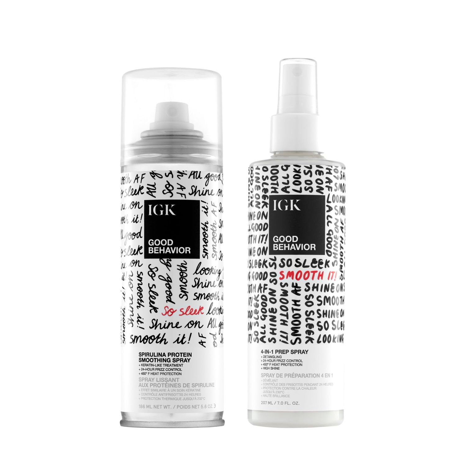 IGK GOOD BEHAVIOR Anti-Frizz Set | 4-in-1 Prep Spray + Spirulina Protein Smoothing Spray | Frizz Control + Heat Protectant | Vegan + Cruelty Free