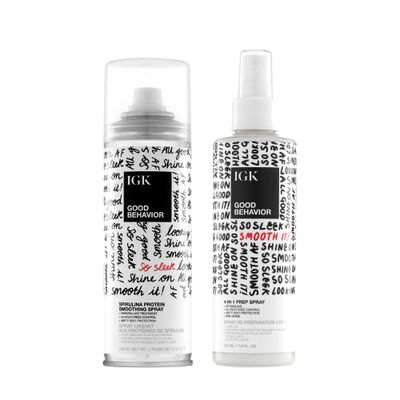 IGK GOOD BEHAVIOR Anti-Frizz Set | 4-in-1 Prep Spray + Spirulina Protein Smoothing Spray | Frizz Control + Heat Protectant | Vegan + Cruelty Free