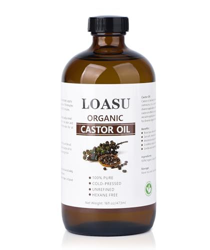 Castor Oil Organic Cold Pressed Unrefined Glass Bottle, 100% Pure Castor Oil, Hexane Free Cold Pressed, Organic Castor Oil for Face, Hair Growth, Eyelashes and Castor Oil Pack, 16fl.oz/473ml
