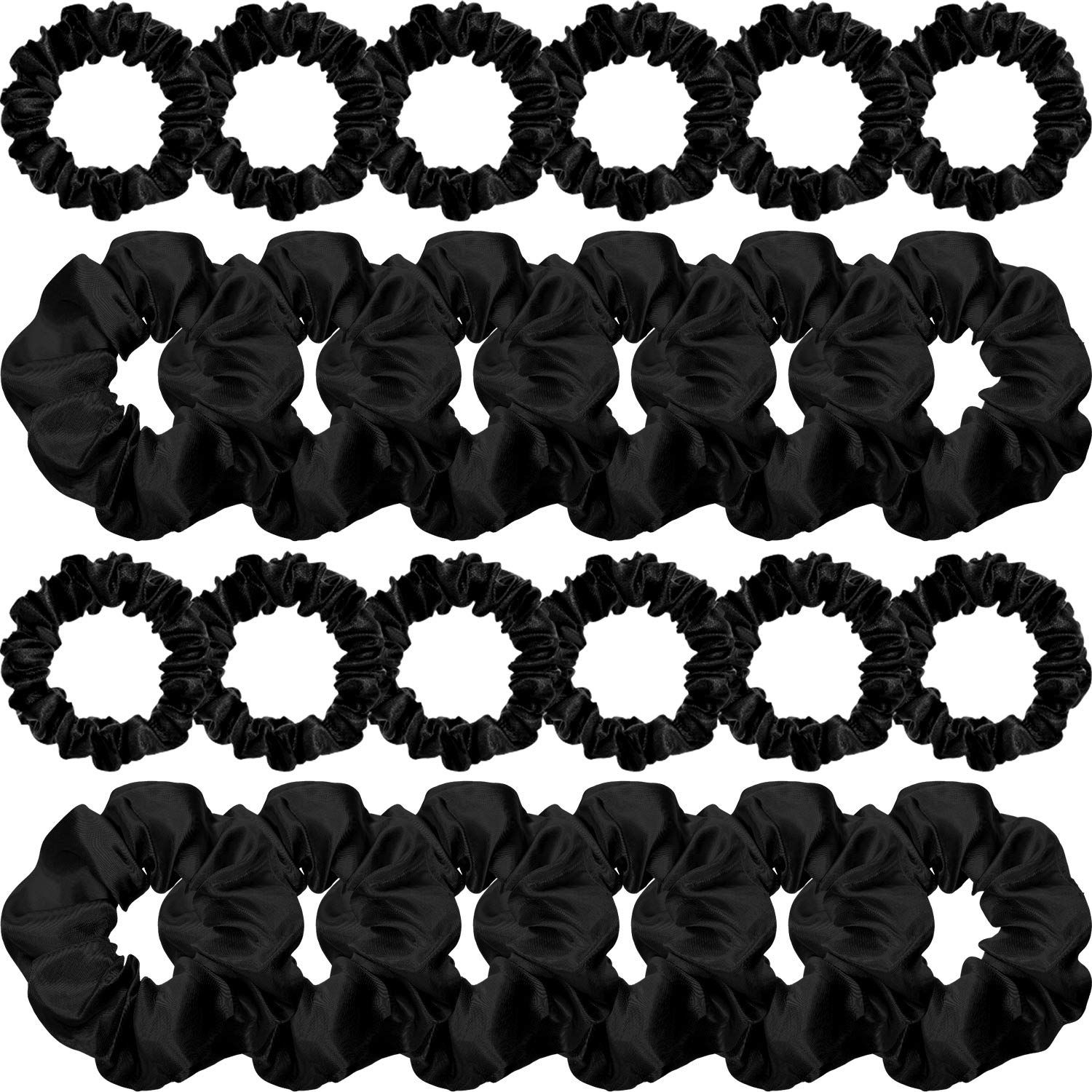 WILLBOND 24 Pieces Satin Hair Scrunchies Silky Elastic Bands Skinny Solid Hair Ties Ropes Ponytail Holder for Women Headdress Accessories Decorations, 2 Sizes(Black)
