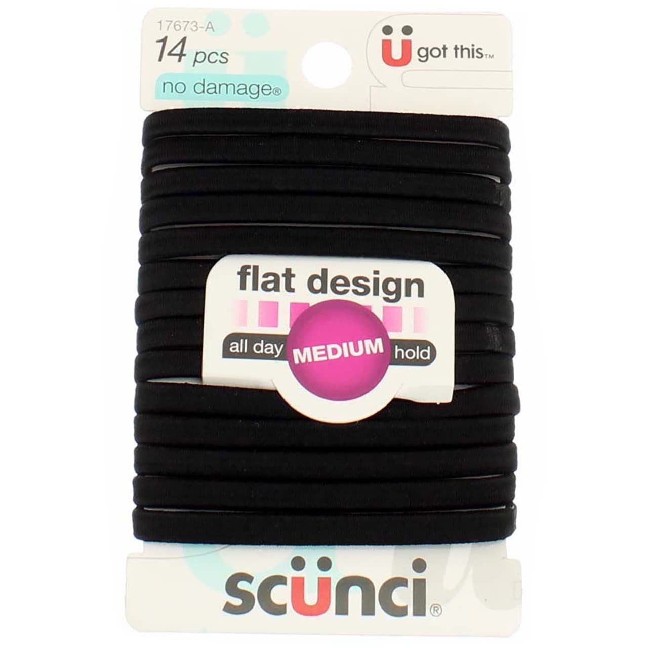 Scunci No-Damage Comfortable Black Hair Ties, Flat Design All-Day Hold, 14-Pieces per Pack (3-Packs)