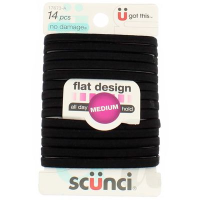 Scunci No-Damage Comfortable Black Hair Ties, Flat Design All-Day Hold, 14-Pieces per Pack (3-Packs)