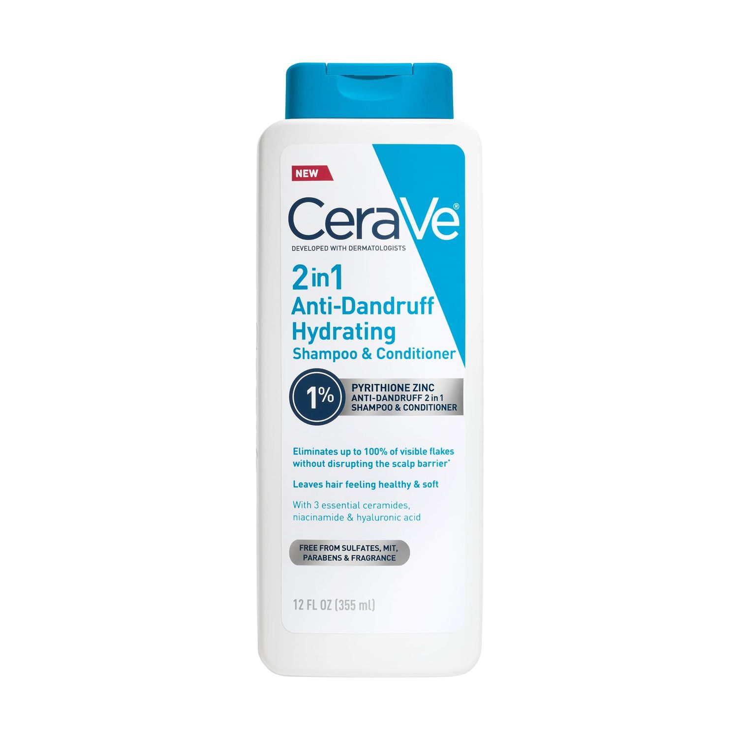 CeraVe 2 In 1 Hydrating Anti Dandruff Shampoo And Conditioner, 1% Pyrithione Zinc Dandruff Treatment, Color Safe &amp; Sulfate Free Shampoo And Conditioner, Helps Eliminate Dandruff &amp; Relieve Itchy Scalp