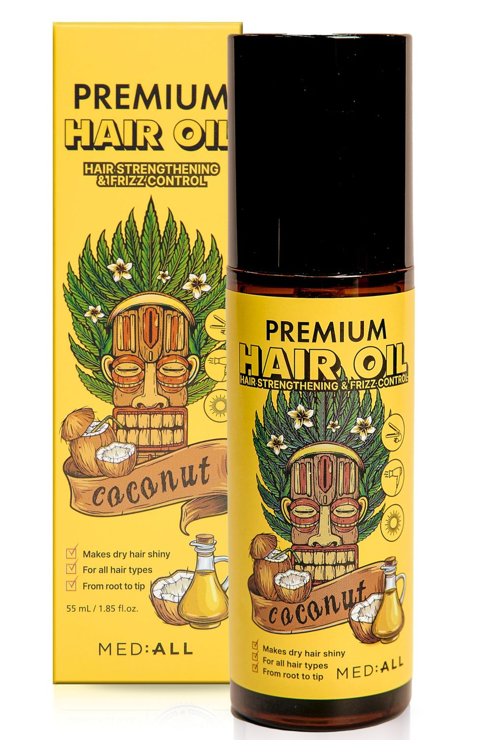 MEDIALL Premium Hair Oil for Frizzy &amp; Damaged Hair |Hair Regrowth Tonic | Hydrating &amp; Moisturizing Hair Growth Serum w/Coconut, Argan, Avocado, Camellia Seed &amp; Olive Oils (1.85 fl oz)