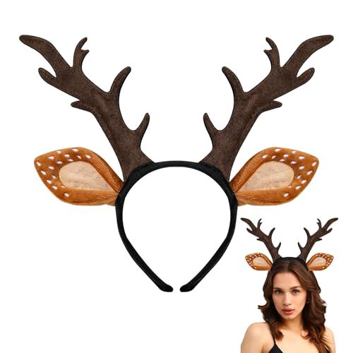 woxafo Deer Antlers Headband, Deer Costume for Women Adults, Cute Reindeer Horns Ears Costume Accessories for Halloween Christmas Cosplay Costume Party Favors Supplies
