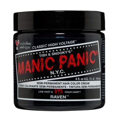 MANIC PANIC Classic Raven Semi Permanent Hair Color - Cool-Toned Black Hair Dye for Women &amp; Men That Lasts 4-6 Weeks - Vegan, Ammonia &amp; Cruelty-Free - Create &amp; Mix Custom Shades (4oz)