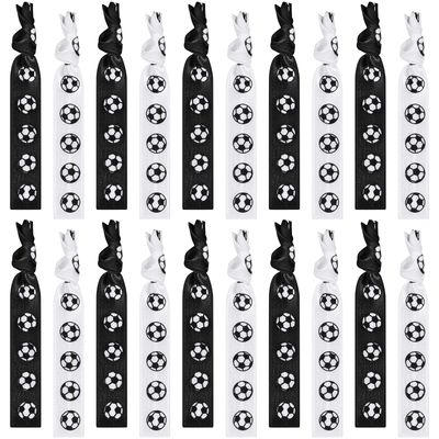 Hanaive 20 Pcs Soccer Hair Ties Elastic Ponytail Holders Football No Crease Ribbon Party Accessories for Girls Women Team Members(Black and White)