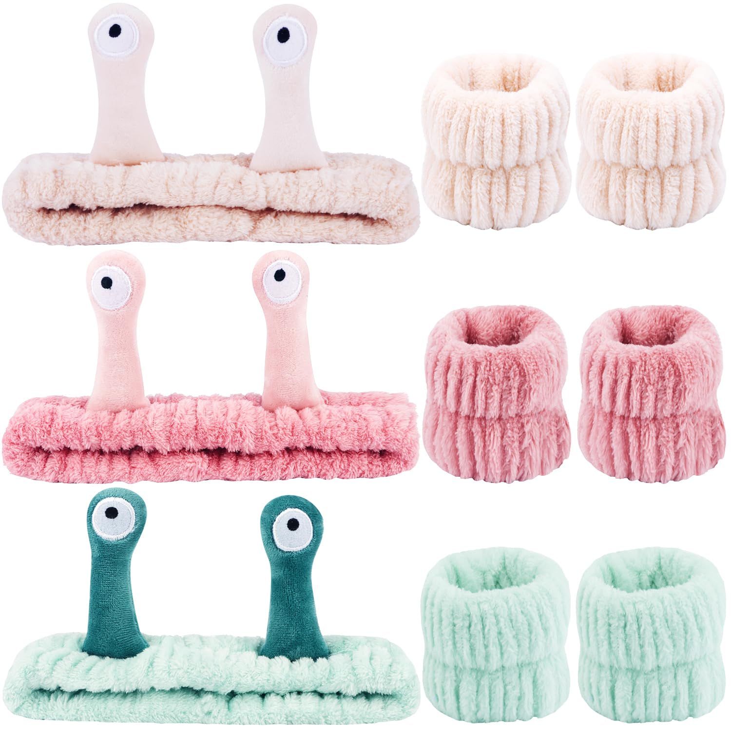 Atoden Snail Spa Headband &amp; Wristband Set - Skincare &amp; Makeup Face Washing Headband - Cute Animal Spa Set for Women &amp; Girls - Green, Pink, Khaki
