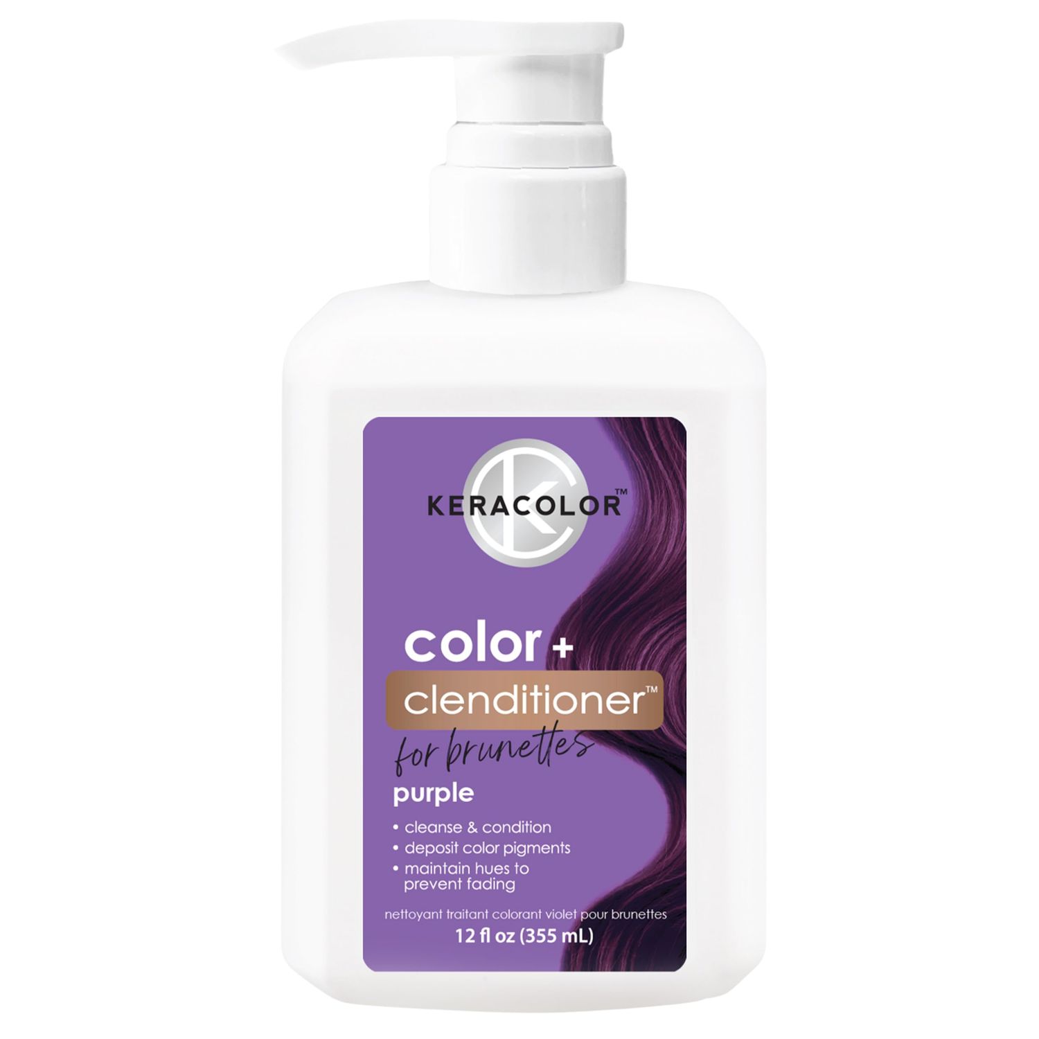 KERACOLOR Clenditioner for Brunettes PURPLE Dye, Semi Permanent Hair Color Depositing Conditioner, Cruelty-free, 12 Fl Oz (Pack of 1)