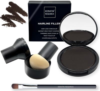 KERATIN RESEARCH Hairline Filler Unisex Mineral Powder Root Touch-Up Hair loss Concealer Scalp &amp; Beard Bald Patch Coverage Fibers for Thinning Hair Waterproof Organic Natural look (DARK ASH BROWN, XL)