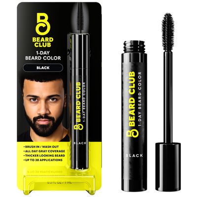 The Beard Club 1 Day Temporary Beard Dye for Men - Black Beard, Mustache &amp; Eyebrow Color for a Fuller, Well-Defined Look, Water &amp; Sweat Resistant, Up to 30 Applications, 0.3 fl oz