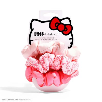Hello Kitty x Kitsch Fabric Scrunchies - No Crease Hair Ties for Girls, Cute Puffy Scrunchies for Women, Scrunchie For All Hair Types, 3 Pcs