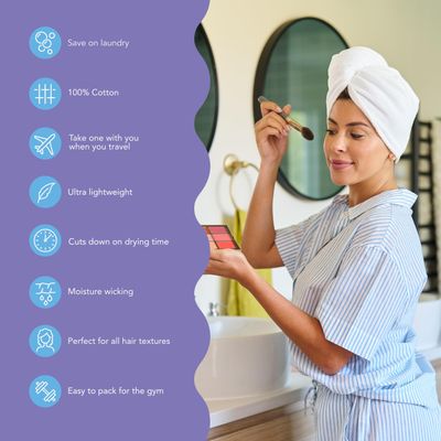 Turbie Twist 3-Pack Cotton Hair Towel Wrap for Beauty, Travel, Gifting - Fast-Drying Turban for Luxurious Personal Care - For All Hair Types &amp; Lengths - White
