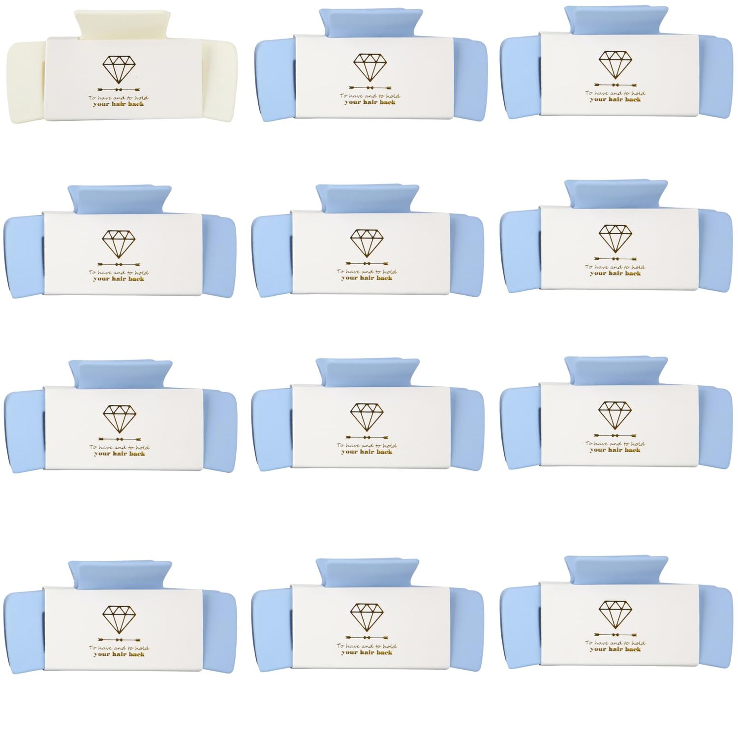 Loanzeg Bridesmaid Hair Claws Bachelorette 4.1 Inch Square Hair Clips Set of 12 Bridal Shower Hair Claw Clips ideas Gift for Wedding Party Favors Bridesmaid Proposal Gifts (White&amp;Dusty Blue)