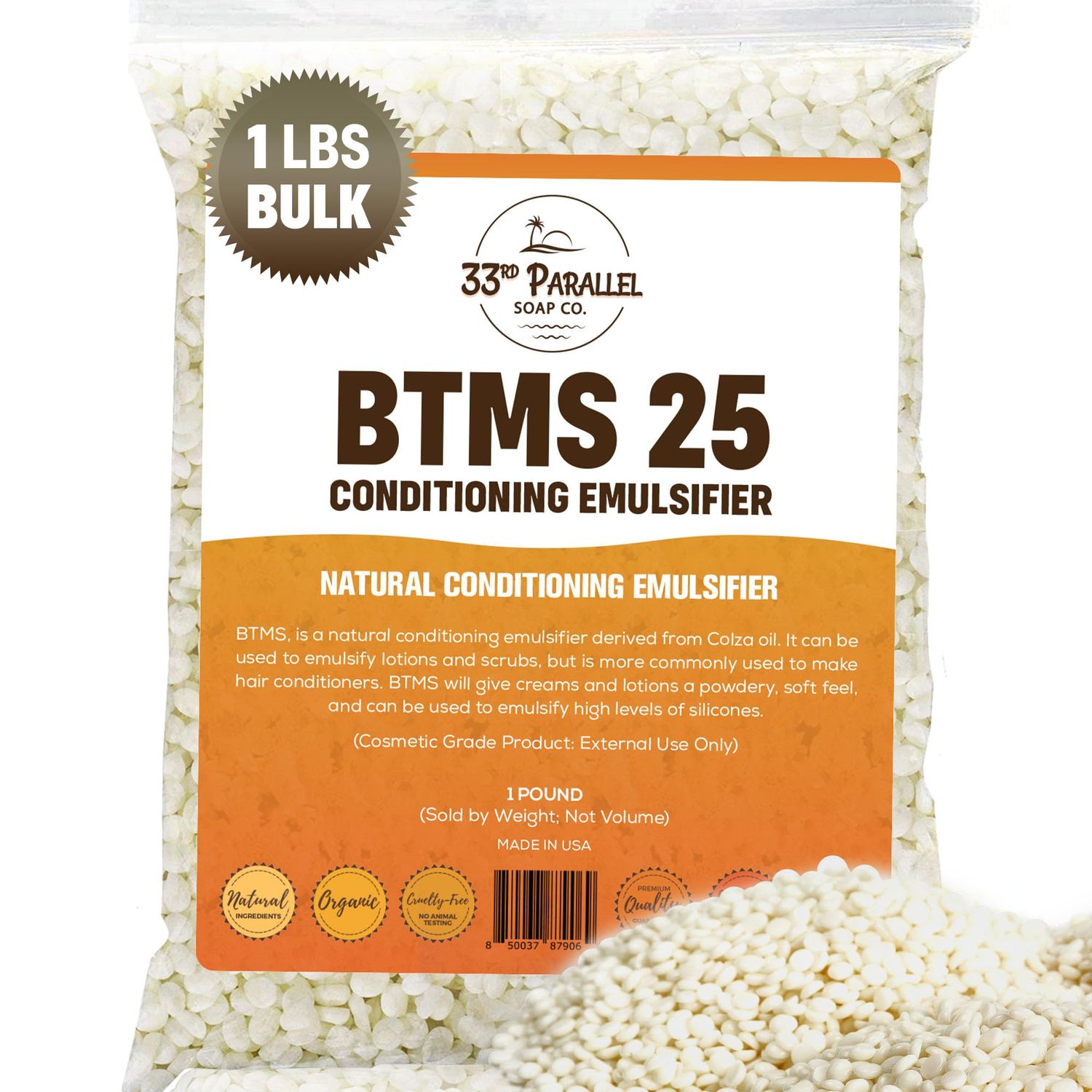 33RD PARALLEL | BTMS 25 (1 lbs / 16 Ounces) Conditioning Emulsifier | Behentrimonium Methosulfate Cetearyl Alcohol Emulsifying Conditioner | (1 POUND)