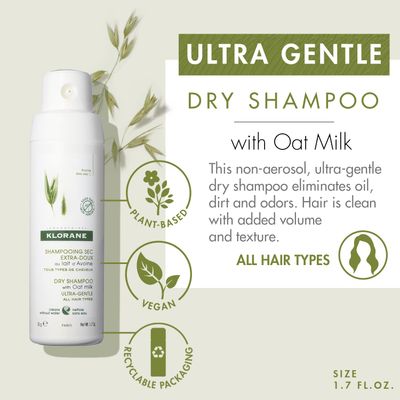 Klorane - Dry Shampoo Powder With Oat Milk - Eco Friendly Non-Aerosol Formula - Gentle Formula Instantly Revives Hair - Paraben & Sulfate-Free - 1.7 fl. oz., Yellow