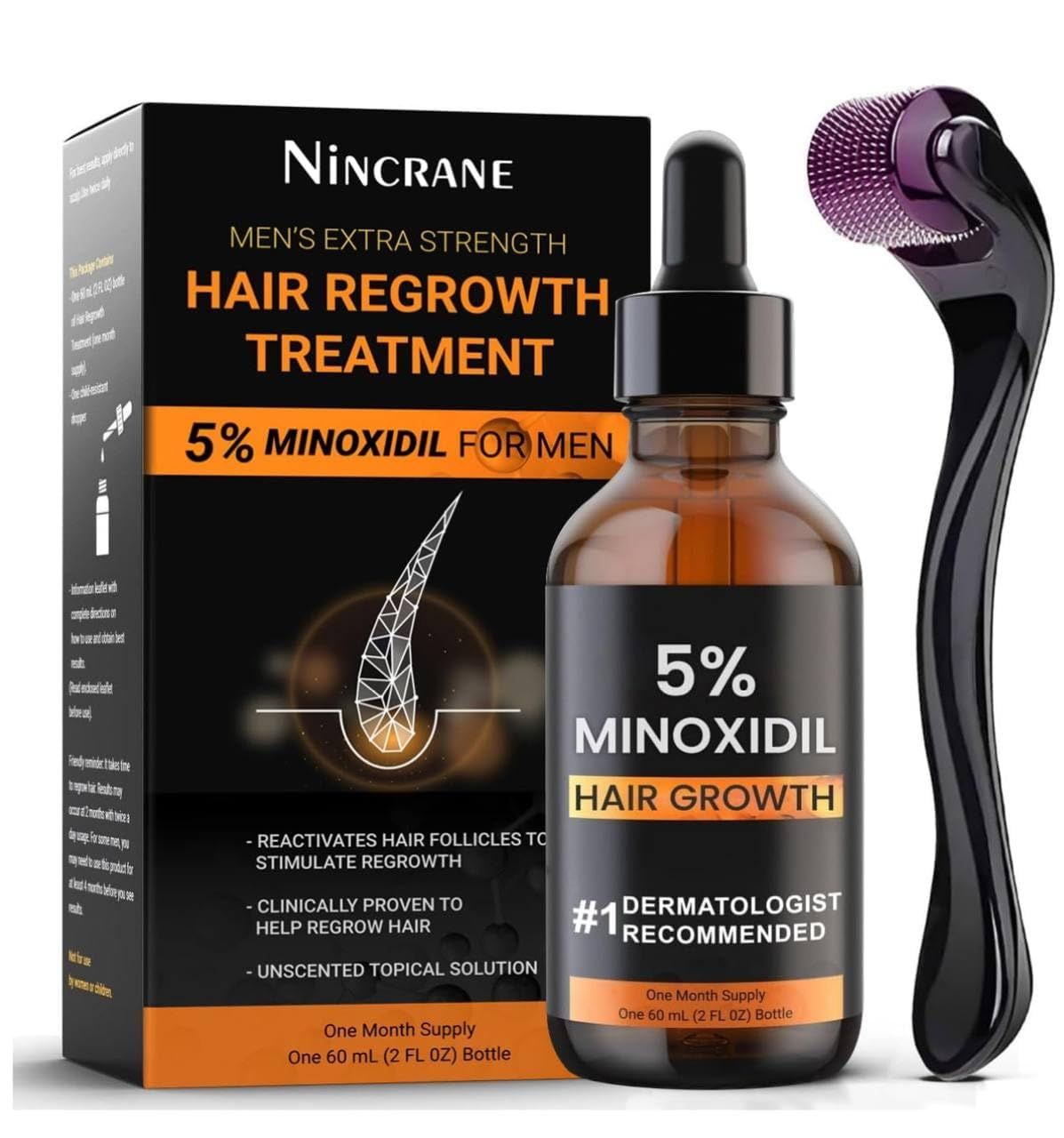 5% Minoxidil Hair Regrowth and Beard Growth Kit - Extra Strength Topical Serum for Men&#39;s Scalp and Facial Hair Loss
