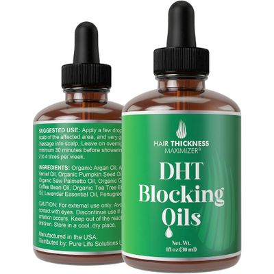 DHT Blocker for Women &amp; Men - Vegan Thickening, Moisturizing &amp; Strengthening Hair Serum - Topical Scalp Oil for Weak, Frizzy, Dry Hair - 1oz - DHT Blocking Oil