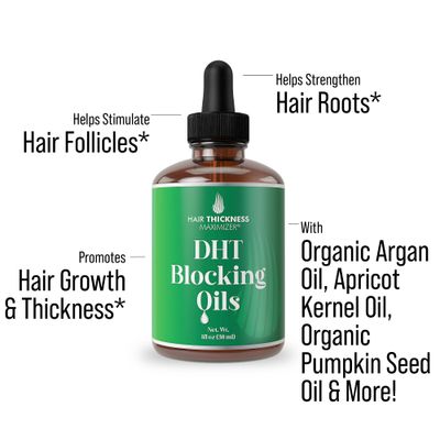 DHT Blocker for Women &amp; Men - Vegan Thickening, Moisturizing &amp; Strengthening Hair Serum - Topical Scalp Oil for Weak, Frizzy, Dry Hair - 1oz - DHT Blocking Oil