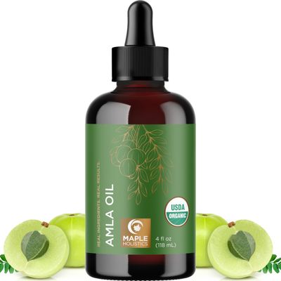Organic Amla Oil for Hair Growth - 100% Pure Amla Hair Oil for Hair Growth &amp; Hydration - Cold-Pressed Extra Virgin Unrefined Non-GMO &amp; USDA Organic Hair Oil for Dry Hair and Scalp Care (4 Fl Oz)