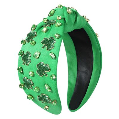 NVENF Women&#39;s Green Shamrock Knotted Headband with Rhinestone Crystal Embellishments for St. Patrick&#39;s Day, All Occasions &amp; Everyday Wear