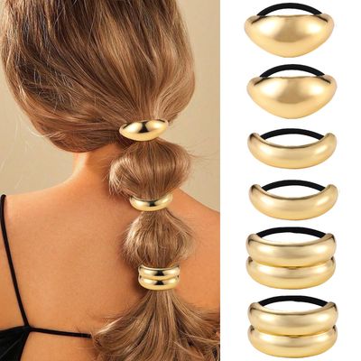 papasgix 6 PCS Metal Hair Tie, Gold Hair Ties, Gold Hair Cuff, Ponytail Hair Cuff, Gold Ponytail Cuff Silver Metal Hair Ties Hair Elastic Hair Ties for Women Gold Hair Accessories (Set 05)