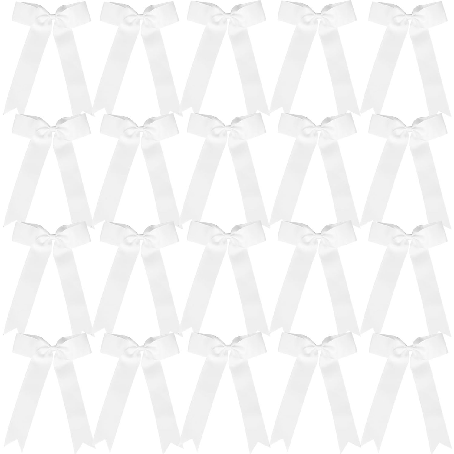 Hipcheer 20pcs Collegiate Style Cheer Bows for Girls, Long Tail Skinny Cheer Bow Ponytail Holder Handmade Bows for Girls Teens Softball Cheerleader Sports (White)