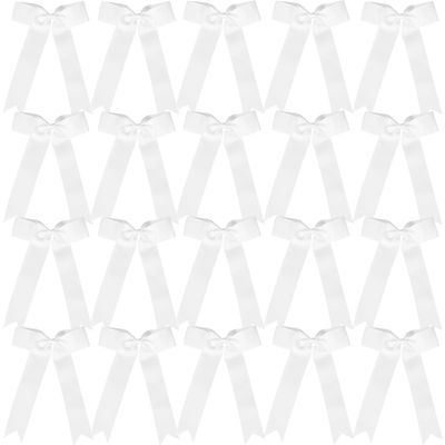 Hipcheer 20pcs Collegiate Style Cheer Bows for Girls, Long Tail Skinny Cheer Bow Ponytail Holder Handmade Bows for Girls Teens Softball Cheerleader Sports (White)