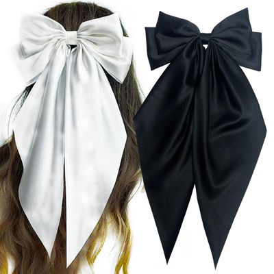 WENANA Oversized Hair Bows for Women - Large Hair Ribbon Bowknots, Metal Hair Clips Hair Accessories in White and Black