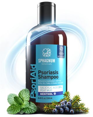 NEW 2025 Psoriasis Shampoo with Salicylic Acid - Natural Treatment for Dry, Itchy, Flaky, Red Scalp with Peat &amp; Menthol. Promotes Hair Strength &amp; Growth 8.45 fl oz