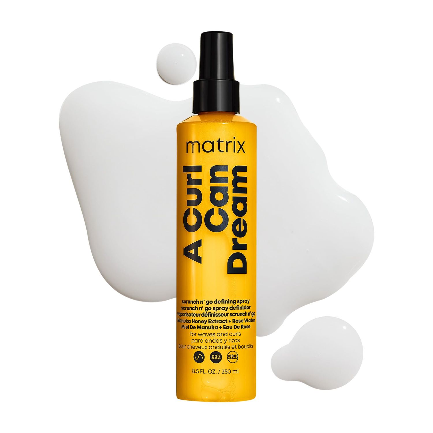 Matrix A Curl Can Dream Scrunch N&#39; Go Defining Spray For Wavy and Curly Hair, Frizz Control and Heat Protection Hair Spray, With Manuka Honey Extract