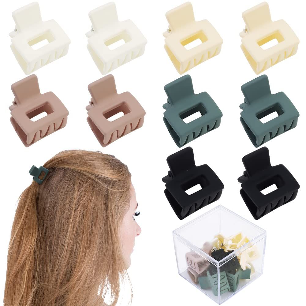 Ahoney 10Pcs Mini Hair Clips: 1inch Matte Jaw Clips, Barrettes for Thin to Thick Hair - Cute Tiny Clips with Box (Neutral)
