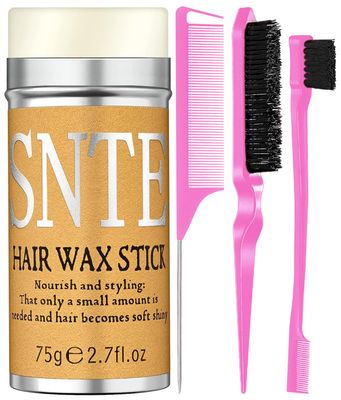 Hair Grooming Kit: Wax Stick for Flyaways, Slick Back Brush, Rat Tail Comb, Bristle Brush Set - Tames Frizz &amp; Controls Baby Hair
