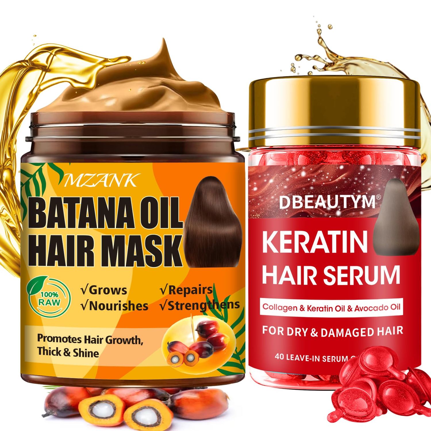 Batana Oil for Hair Growth &amp; Keratin Hair Treatment Serum,Batana Hair Mask for Damaged Hair and Growth,40 Capsules Leave-in Hair Oil Anti Frizz Hair Conditioner Serum