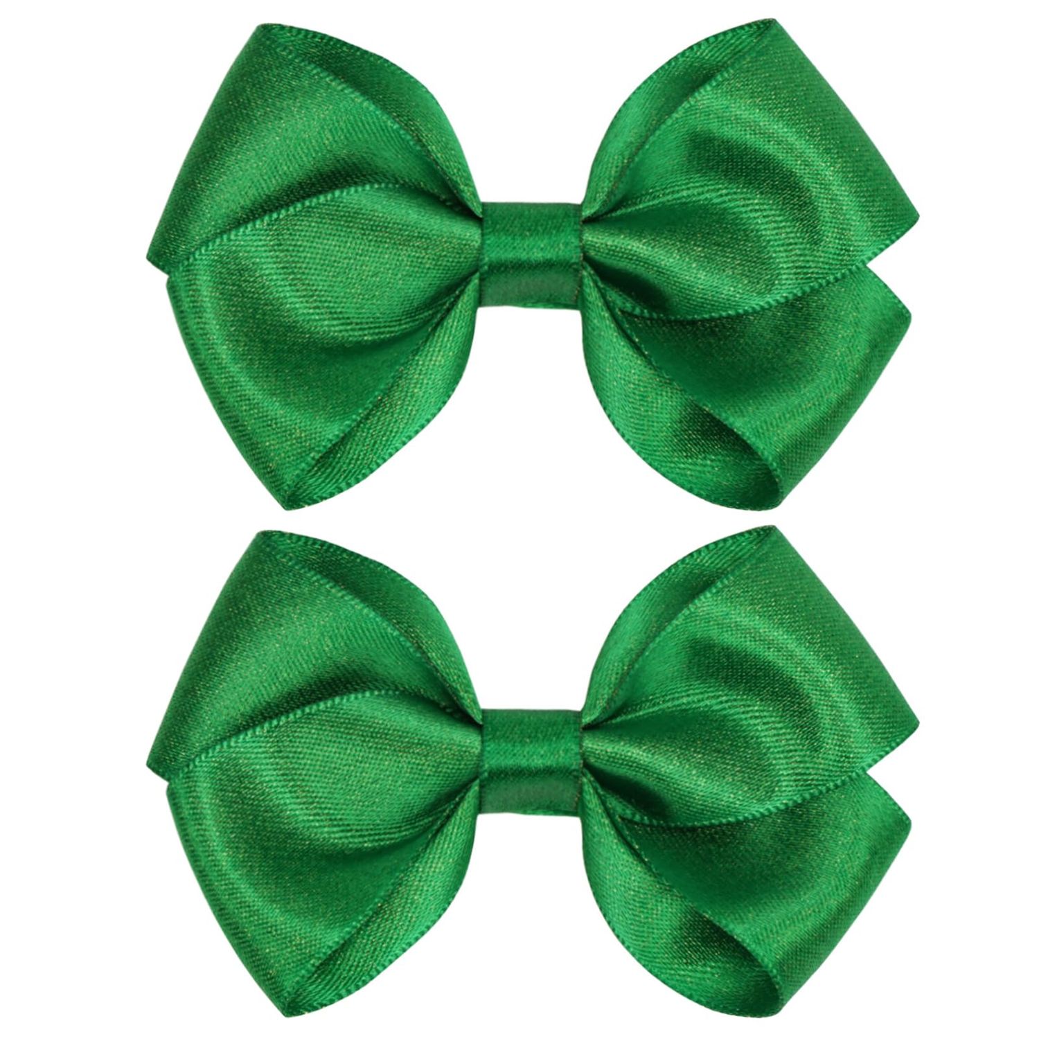 ZOLYCO Tiny 3 Inch Glitter Hair Bows Clips - Lined Boutique Alligator Hairpin for Baby Girls, Toddlers, and Little Teens - Kids Barrettes Set of 2 Small Stylish (Green)