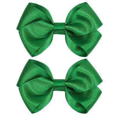 ZOLYCO Tiny 3 Inch Glitter Hair Bows Clips - Lined Boutique Alligator Hairpin for Baby Girls, Toddlers, and Little Teens - Kids Barrettes Set of 2 Small Stylish (Green)