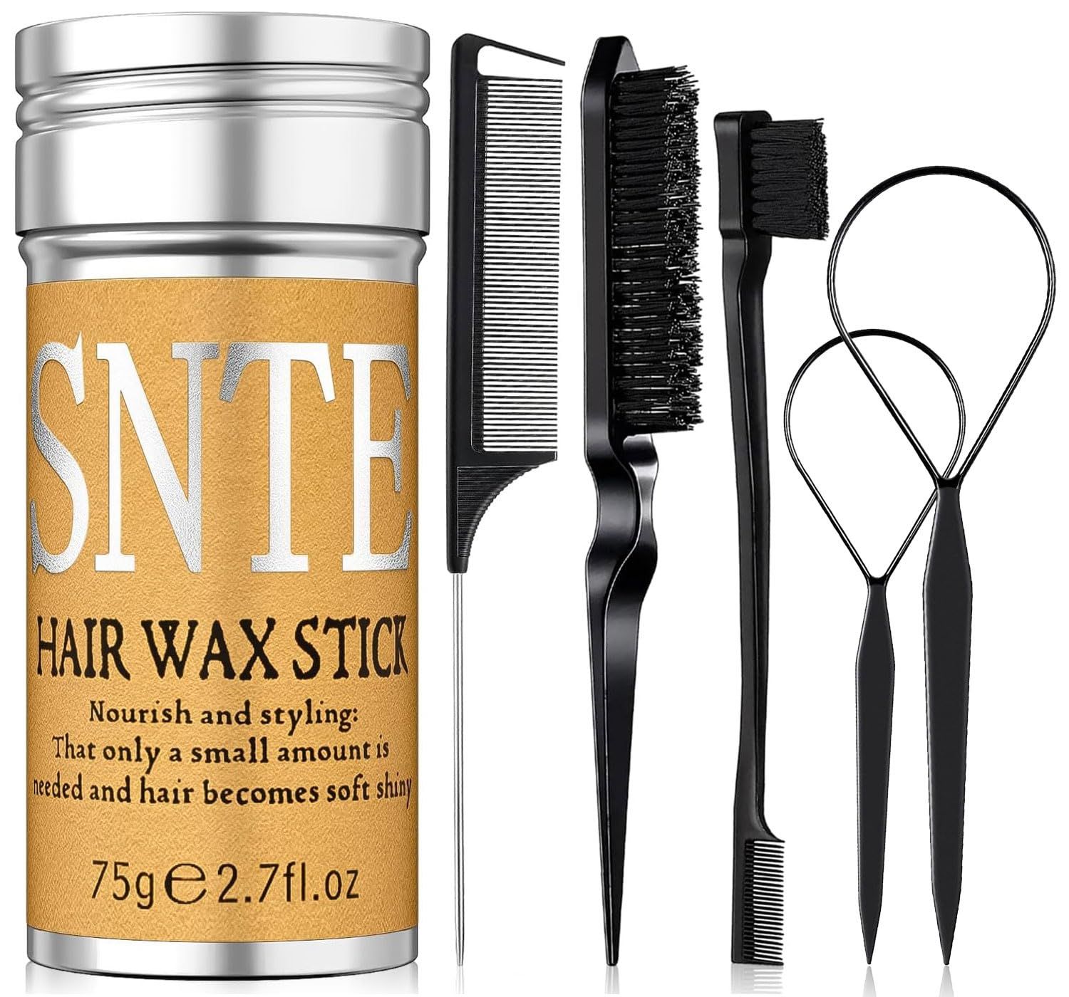 Hair Wax Stick - Slick Back Hair Brush Set 6Pcs,Wax Stick for Hair Flyaways,Slick Stick for Smooth Edge Frizz,Hair Bun Accessories,Non-greasy Topsy Tail Hair Tools for Women,Kids &amp; Teen Girls