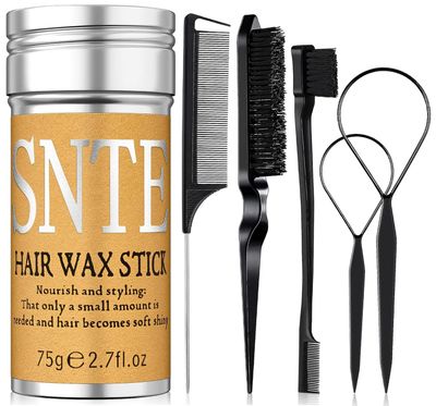 Hair Wax Stick - Slick Back Hair Brush Set 6Pcs,Wax Stick for Hair Flyaways,Slick Stick for Smooth Edge Frizz,Hair Bun Accessories,Non-greasy Topsy Tail Hair Tools for Women,Kids &amp; Teen Girls