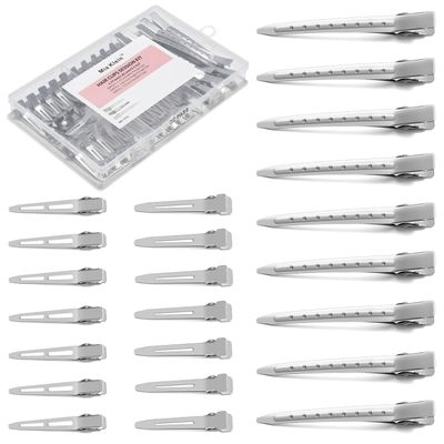 Mia Klein Metal Hair Clips For Women Styling 60 Pcs, Sectioning Silver Hair Clips With Storage Box, 3.5&quot;/1.81&quot;/1.77&quot; Duck billed Clips for Hair Roller, Salon Styling, Hair Bows DIY