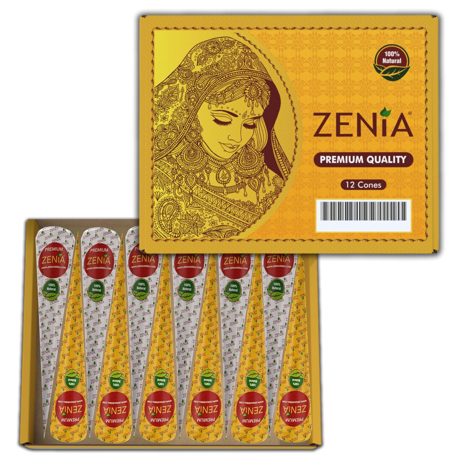 Zenia Premium Henna Cones (35g Each) - 100% Natural Ready to Use Henna Paste Hair Color Hair Dye Cones Reddish Brown Color (12 Pack)