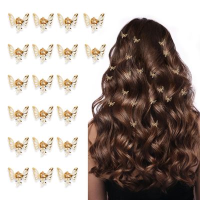 Gold Butterfly Hair Clips for Women - 20 PCS Durable Metal Monarch Butterfly Hair Clips, Mini Claw Clips with Strong Hold, Elegant Gold Hair Accessories for All Hair Types