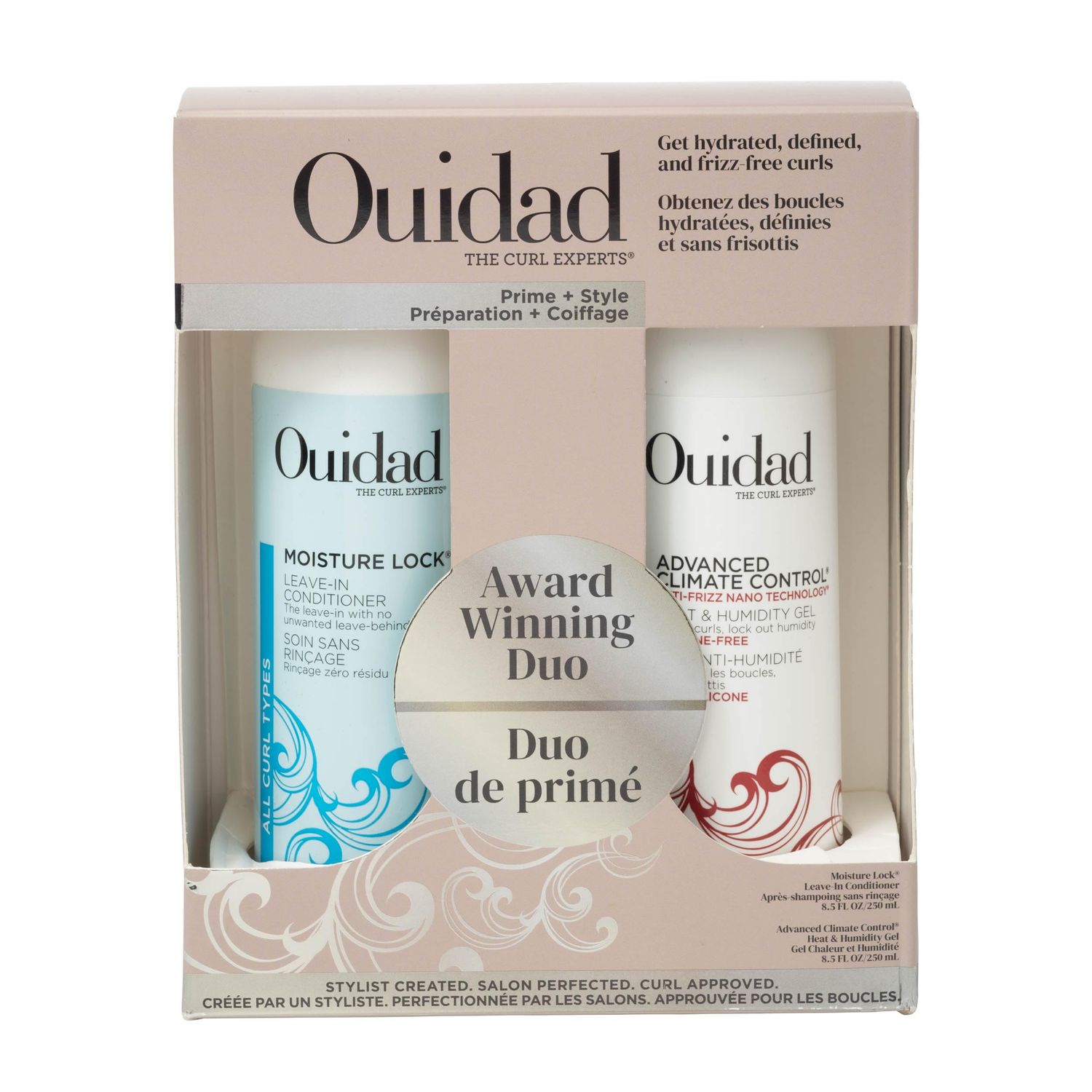 Ouidad Advanced Climate Control Heat &amp; Humidity Gel &amp; Leave In Conditioner Styling Kit, 8.5 fl oz, Flexible, Long-Lasting &amp; Frizz-Free Curls, Sulfates, Parabens &amp; Cruelty-Free Curly Hair Products
