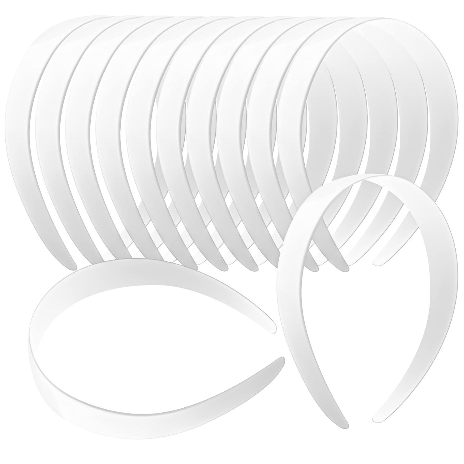 VOKOY 12 Pcs White Plastic Headbands, 1&quot; Wide No Teeth Plain DIY Hair Bands for Girls &amp; Women